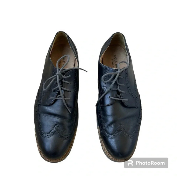 Men's Cole Haan Grand Wingtip Black Leather Oxford Size 10 - Picture 1 of 12